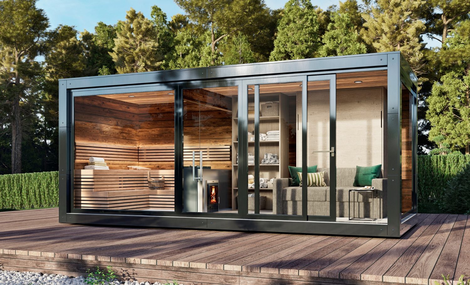 CHALETSAUNA & SPA – Fassadenvariante Trespa in Anthrazit