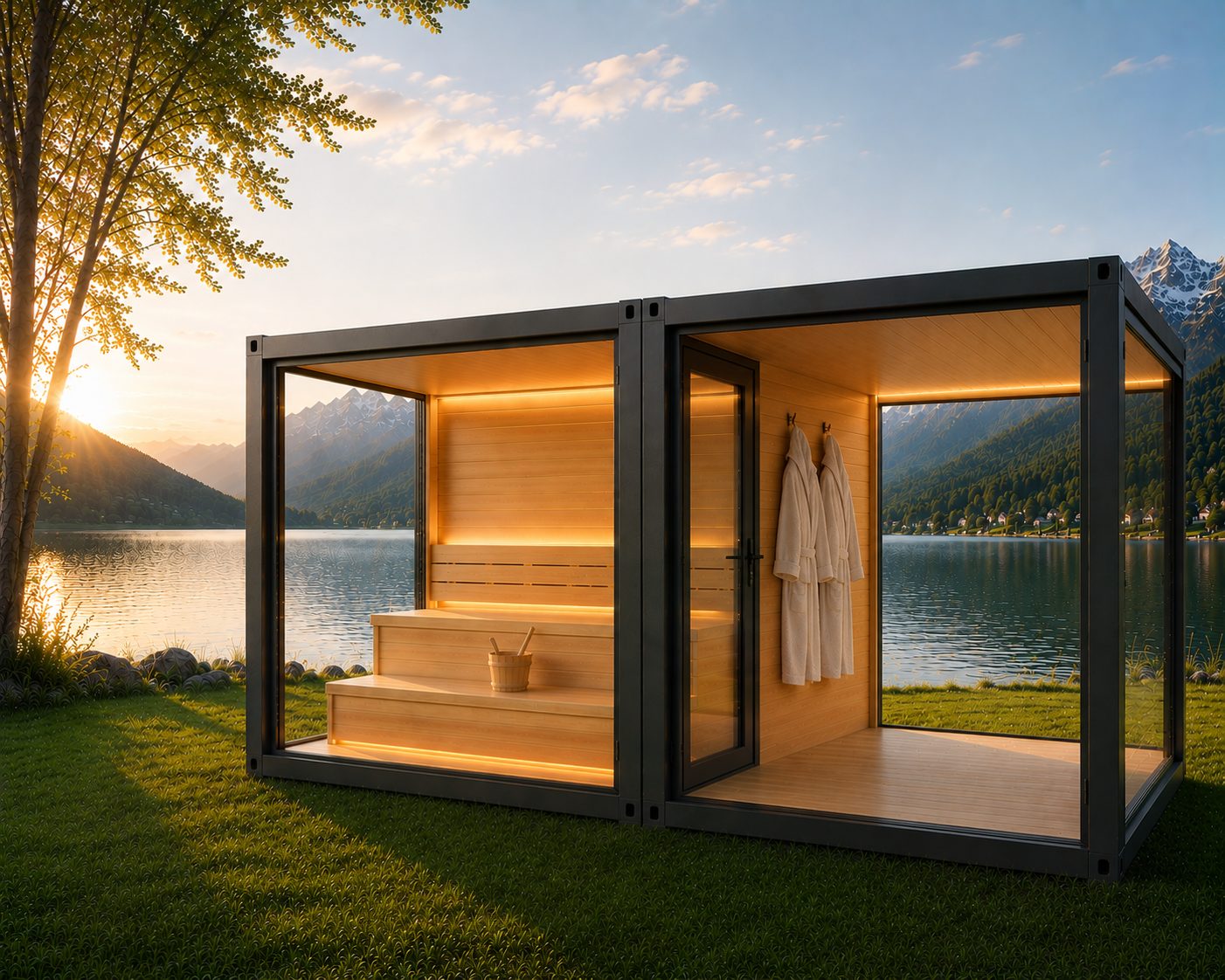 SAUNA CUBE 10 Fuß – Variante 3, KI-generierter Inhalt